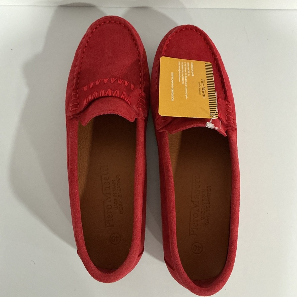 Pierro Masetti Red Leather Suede Moccasin, Driving Shoe, Loafer, 9, NWT - Picture 8 of 9